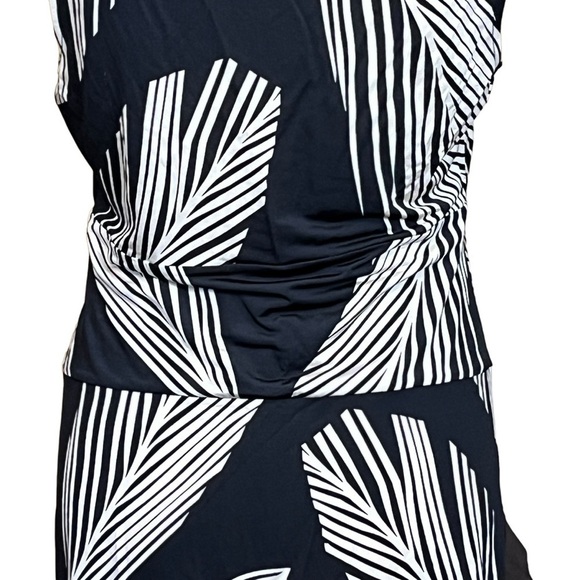 BCBGMaxAzria Petite Twist Front Tropical Rayon Dress. Black Tan Size LP #1181 - Picture 3 of 6